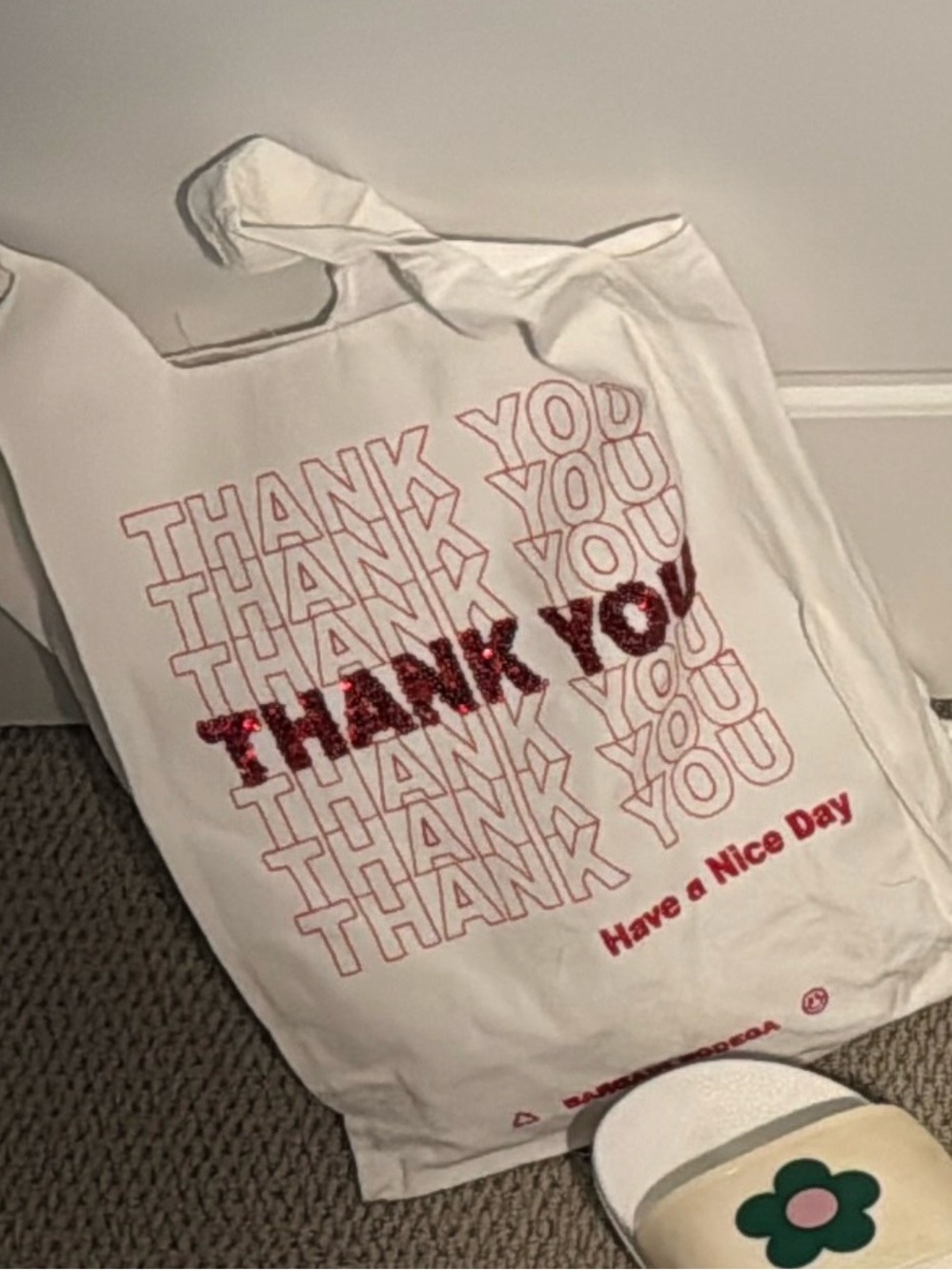 CJ HENDRY Bargain Bodega White 'Thank You' Graphic Tote Bag